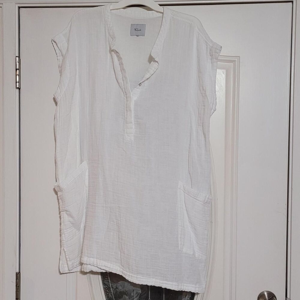 Rails Fabulous White Summertime Cotton Tunic Size XL V-neck Front Pockets
